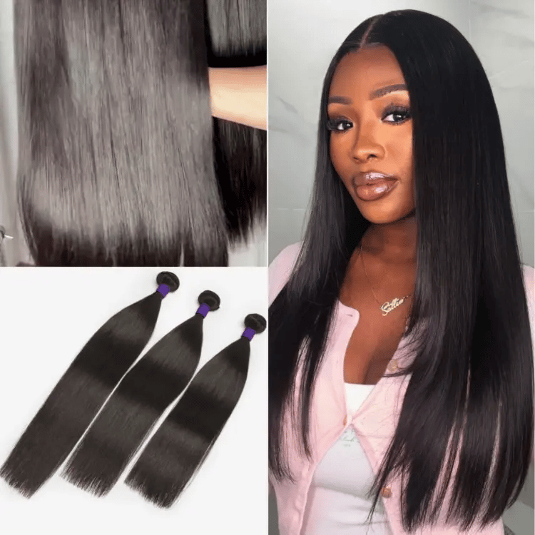 Tissage / Natural Black / Silky Straight / 100% Brazilian Virgin Human Hair / 3pcs 300g