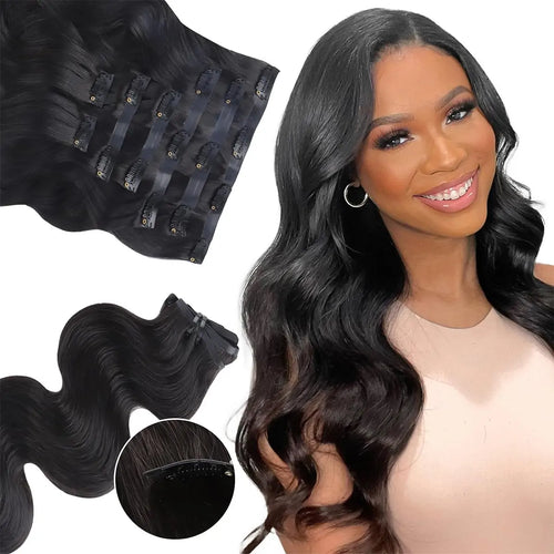 Clip-In / Natural Black / Wavy / Virgin Human Hair / 7pcs