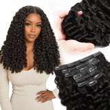 Clip-In / Black / Curly/ Virgin Human Hair / 7pcs