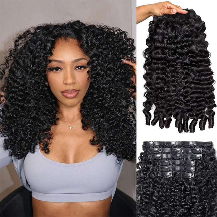 Clip-In / Black / Curly/ Virgin Human Hair / 7pcs