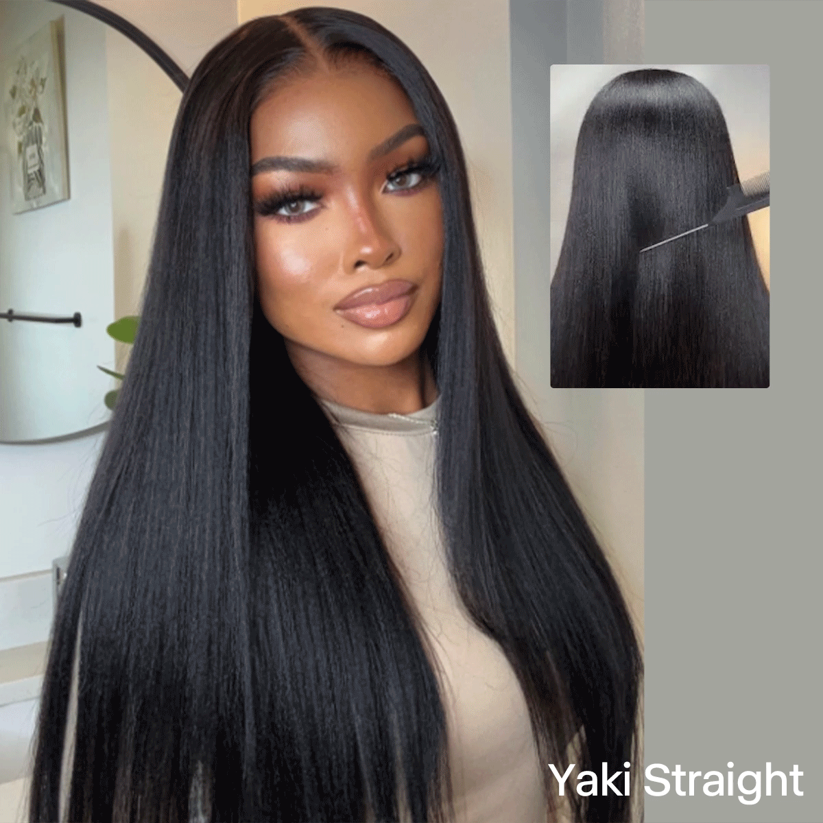 Clip-In / Natural Brown / Yaki Silk Straight / Virgin Human Hair / 7pcs