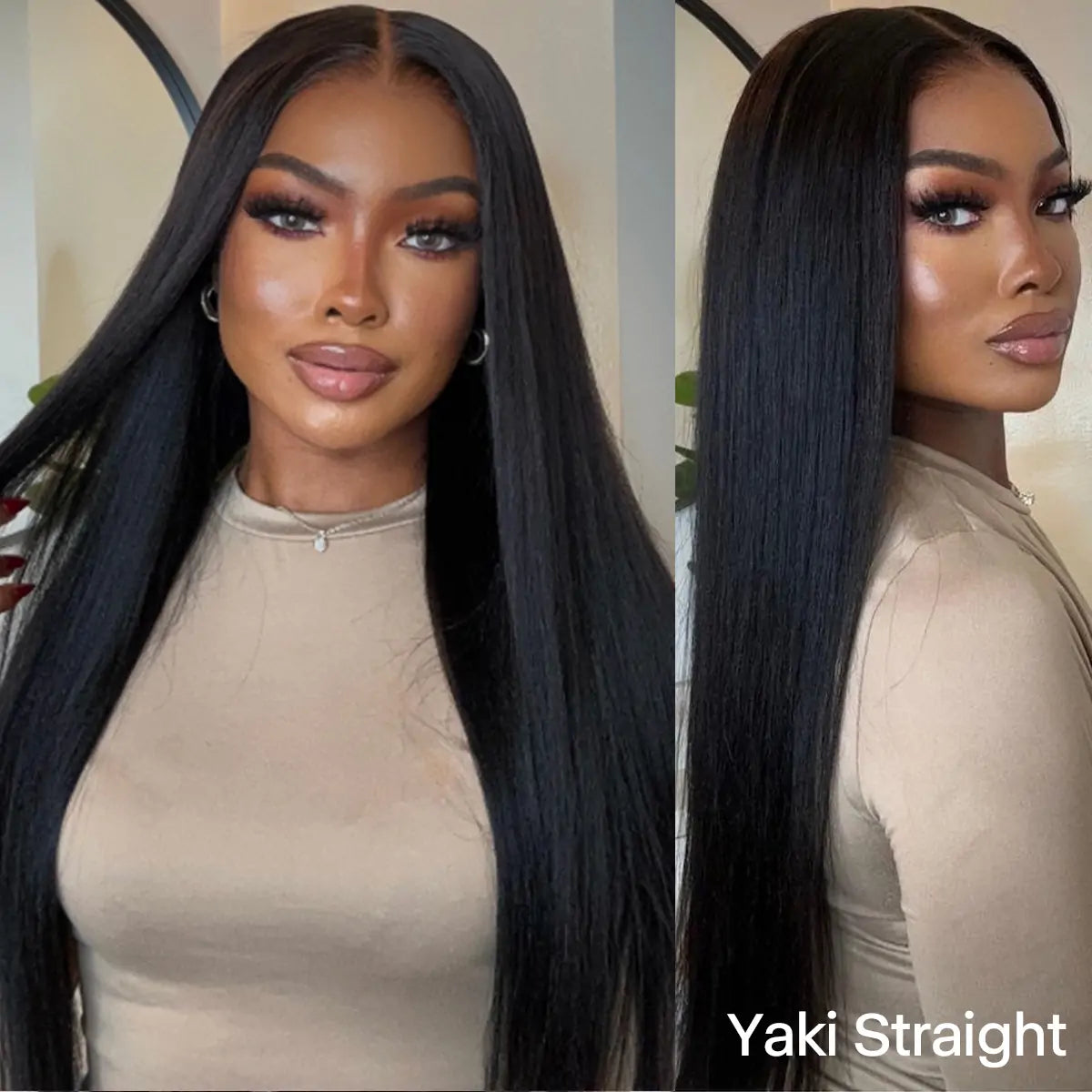 Clip-In / Natural Brown / Yaki Silk Straight / Virgin Human Hair / 7pcs