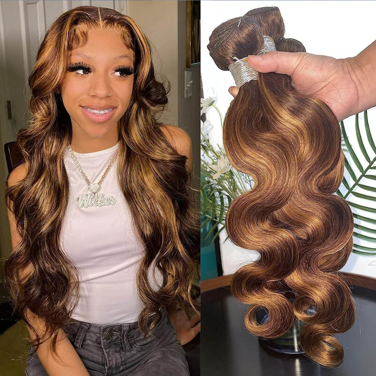 Tissage / Honey Highlights / Body Wave / 100% Brazilian Virgin Human Hair / 3pcs 300g